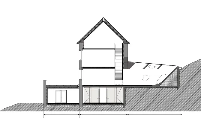 Terrasse - Ancien chalet - Extension – Salle d’exposition 1