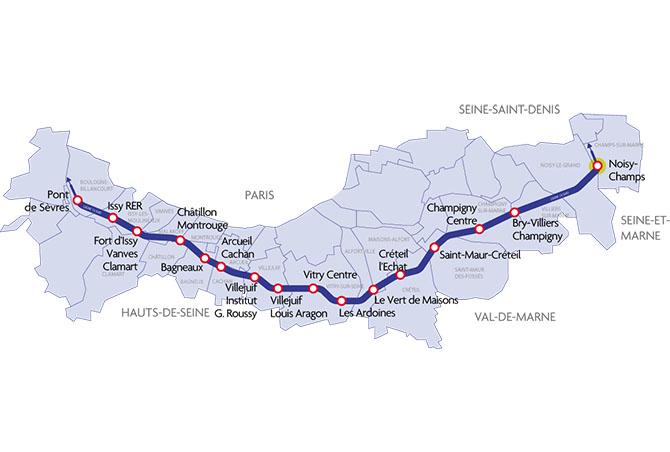 Carte de la ligne 15 sud du Grand Paris express.