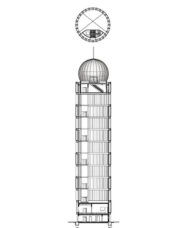 Plan d’étage 1. vide sur fût à l’air libre 2. monte-charge 3. escalier métallique 4. écrande protection en polycarbonate