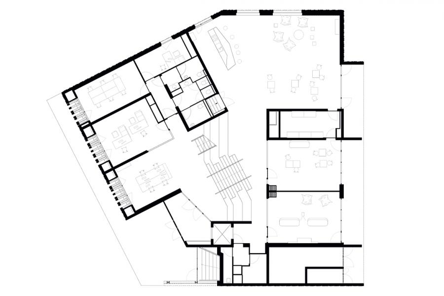 Plan de rez-de-chaussée 1. Accès depuis le parvis 2. Hall – Atrium 3. Salle polyvalente