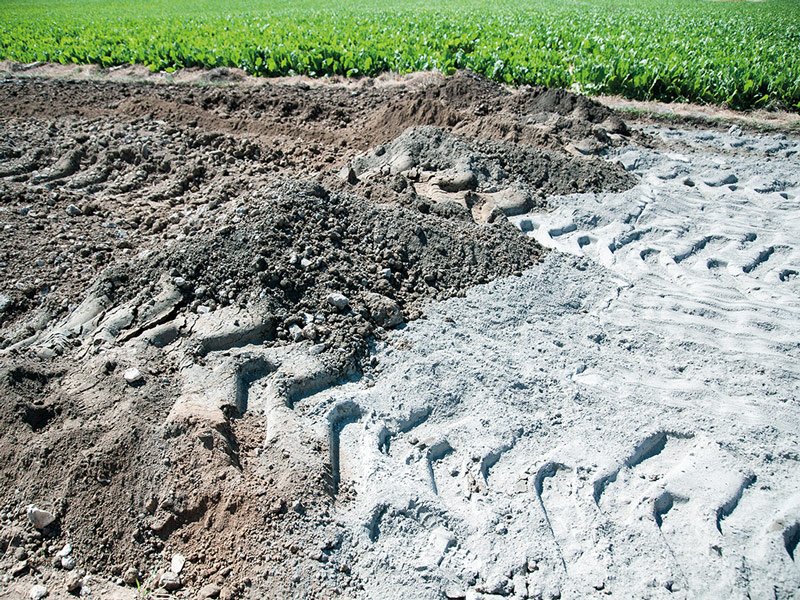 Résultat à l’issue du malaxage : le liant clair a été finement mélangé avec le matériau de l’ancienne chaussée.