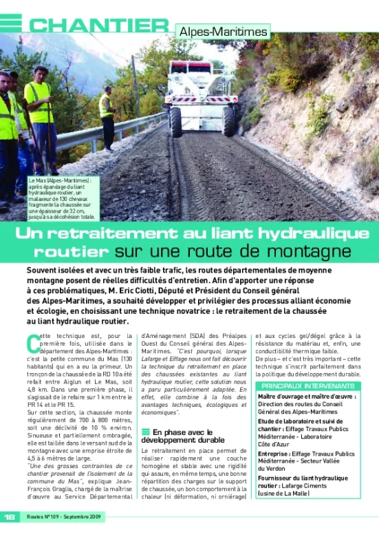 Un retraitement au liant hydraulique routier sur une route de montagne