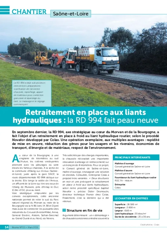 Retraitement en place aux liants hydrauliques : la RD 994 fait peau neuve